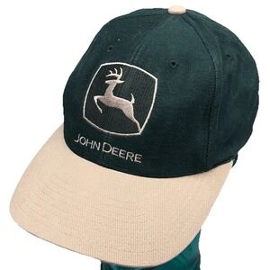 Vintage John Deere Trucker Hat Cap Snap Back Green Tan Dad Farm Tractor 90s Y2K